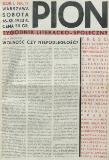 Pion : tygodnik literacko-społeczny. R. 1, nr 11 (16 grudnia 1933)