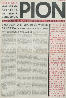 Pion : tygodnik literacko-społeczny. R. 2, nr 3 (20 stycznia 1934)