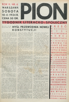Pion : tygodnik literacko-społeczny. R. 2, nr 6 (10 lutego 1934)