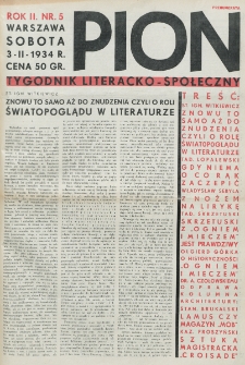 Pion : tygodnik literacko-społeczny. R. 2, nr 5 (3 lutego 1934)