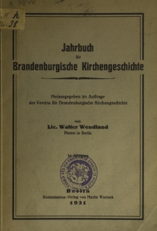Jahrbuch für Brandenburgische Kirchengeschichte / Verein für Brandenburgische Kirchengeschichte. Jg. 26 (1931)