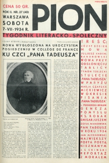 Pion : tygodnik literacko-społeczny. R. 2, nr 27=40 (7 lipca 1934)