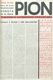 Pion : tygodnik literacko-społeczny. R. 2, nr 39=52 (29 września 1934)
