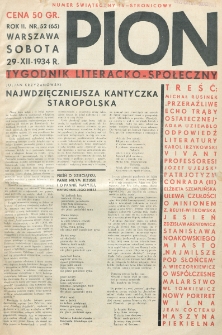 Pion : tygodnik literacko-społeczny. R. 2, nr 52=65 (29 grudnia 1934)