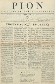 Pion : tygodnik literacko-społeczny. R. 4, nr 6=123 (8 lutego 1936)