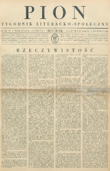 Pion : tygodnik literacko-społeczny. R. 4, nr 9=126 (29 lutego 1936)