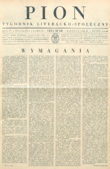 Pion : tygodnik literacko-społeczny. R. 4, nr 11=128 (14 marca 1936)