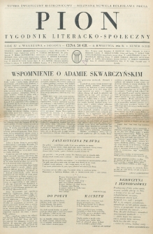 Pion : tygodnik literacko-społeczny. R. 4, nr 15=132 (11 kwietnia 1936)