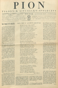 Pion : tygodnik literacko-społeczny. R. 4, nr 47=164 (22 listopada 1936)