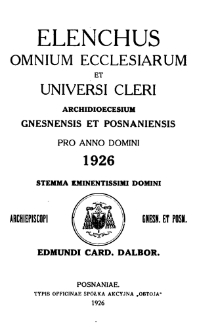Elenchus Omnium Ecclesiarum et Universi Cleri Archidioecesium Gnesnensis et Posnaniensis pro Anno Domini 1926