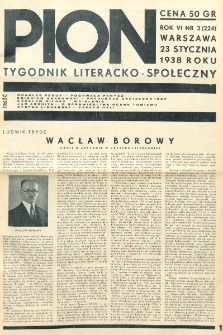 Pion : tygodnik literacko-społeczny. R. 6, nr 3=224 (23 stycznia 1938)