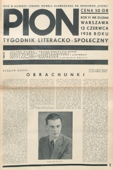 Pion : tygodnik literacko-społeczny. R. 6, nr 23=244 (12 czerwca 1938)