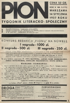 Pion : tygodnik literacko-społeczny. R. 5, nr 2=171 (14 stycznia 1937)