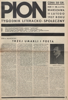Pion : tygodnik literacko-społeczny. R. 5, nr 6=175 (11 lutego 1937)
