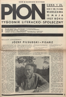 Pion : tygodnik literacko-społeczny. R. 5, nr 19=188 (13 maja 1937)