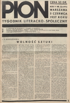 Pion : tygodnik literacko-społeczny. R. 5, nr 22=191 (3 czerwca 1937)