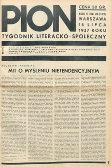 Pion : tygodnik literacko-społeczny. R. 5, nr 28=197 (15 lipca 1937)