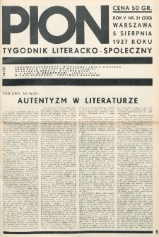 Pion : tygodnik literacko-społeczny. R. 5, nr 31=200 (5 sierpnia 1937)