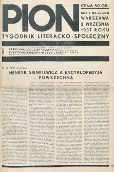 Pion : tygodnik literacko-społeczny. R. 5, nr 35=204 (2 września 1937)