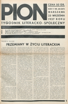 Pion : tygodnik literacko-społeczny. R. 5, nr 37=206 (23 września 1937)