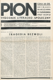 Pion : tygodnik literacko-społeczny. R. 5, nr 42=211 (21 października 1937)