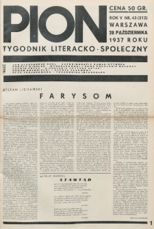 Pion : tygodnik literacko-społeczny. R. 5, nr 43=212 (28 października 1937)