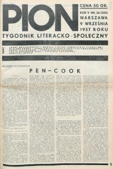 Pion : tygodnik literacko-społeczny. R. 5, nr 36=205 (9 września 1937 )