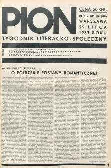 Pion : tygodnik literacko-społeczny. R. 5, nr 30=199 (29 lipca 1937)