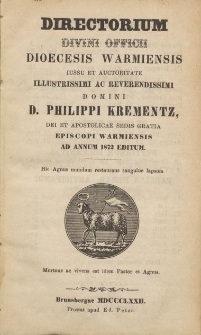 Directorium Divini Officii Dioecesis Warmiensis 1872