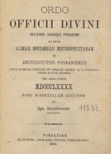 Ordo Officii Divini Recitandi, Sacrique Peragendi at usum Almae Ecclesiae Metropolitanae et Archidioecesis Posnaniensis pro Anno Domini 1890
