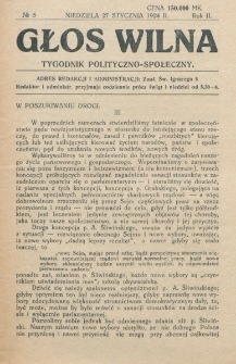 Głos Wilna : tygodnik polityczno-społeczny. R. 2, nr 5 (27 stycznia 1924)