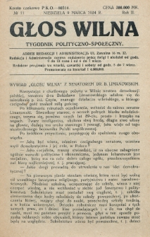 Głos Wilna : tygodnik polityczno-społeczny. R. 2, nr 11 (9 marca 1924)