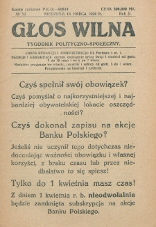Głos Wilna : tygodnik polityczno-społeczny. R. 2, nr 12 (16 marca 1924)
