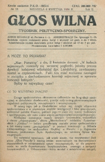 Głos Wilna : tygodnik polityczno-społeczny. R. 2, nr 15 (6 kwietnia 1924)