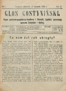 Głos Gostyniński : organ społeczno-gospodarczo-handlowy i literacki, tygodnik poświęcony sprawom Gostynina i okolicy. R. 2, nr 3 (15 stycznia 1922)