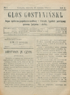Głos Gostyniński : organ społeczno-gospodarczo-handlowy i literacki, tygodnik poświęcony sprawom Gostynina i okolicy. R. 2, nr 4 (22 stycznia 1922)