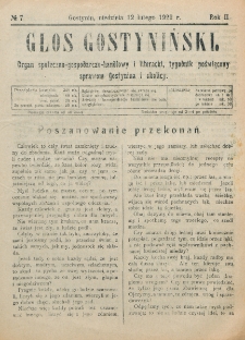 Głos Gostyniński : organ społeczno-gospodarczo-handlowy i literacki, tygodnik poświęcony sprawom Gostynina i okolicy. R. 2, nr 7 (12 lutego 1922)
