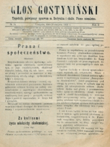 Głos Gostyniński : organ społeczno-gospodarczo-handlowy i literacki, tygodnik poświęcony sprawom Gostynina i okolicy. R. 2, nr 34 (20 sierpnia 1922)