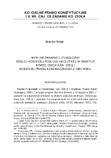 Wymiar prawno-liturgiczny stałej kobiecej posługi akolitatu w świetle nowelizacji kan. 230 &sect; 1 Kodeksu Prawa Kanonicznego z 1983 roku