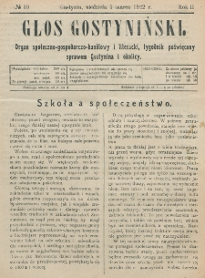 Głos Gostyniński : organ społeczno-gospodarczo-handlowy i literacki, tygodnik poświęcony sprawom Gostynina i okolicy. R. 2, nr 10 (5 marca 1922)