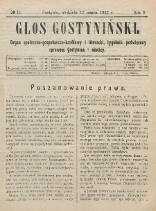 Głos Gostyniński : organ społeczno-gospodarczo-handlowy i literacki, tygodnik poświęcony sprawom Gostynina i okolicy. R. 2, nr 11 (12 marca 1922)