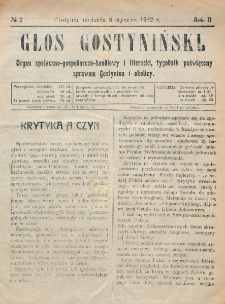 Głos Gostyniński : organ społeczno-gospodarczo-handlowy i literacki, tygodnik poświęcony sprawom Gostynina i okolicy. R. 2, nr 2 (8 stycznia 1922)
