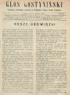 Głos Gostyniński : organ społeczno-gospodarczo-handlowy i literacki, tygodnik poświęcony sprawom Gostynina i okolicy. R. 2, nr 17 (23 kwietnia 1922)