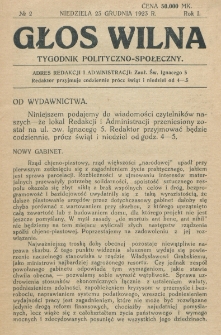 Głos Wilna : tygodnik polityczno-społeczny. R. 1, nr 2 (23 grudnia 1923)