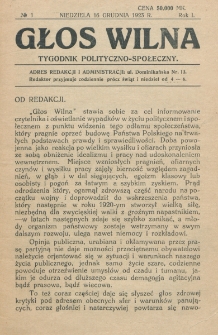Głos Wilna : tygodnik polityczno-społeczny. R. 1, nr 1 (16 grudnia 1923)