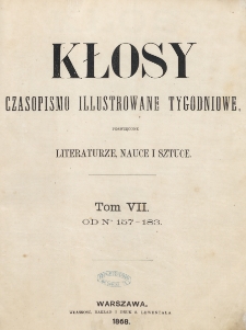 Kłosy : czasopismo illustrowane, tygodniowe. Tom 7 (1868). Strona tytułowa