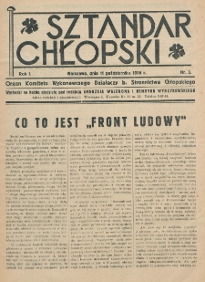 Sztandar Chłopski : organ Komitetu Wykonawczego działaczy b. Stronnictwa. R. 1, nr 3 (11 października 1936)