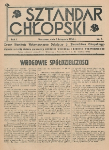 Sztandar Chłopski : organ Komitetu Wykonawczego działaczy b. Stronnictwa. R. 1, nr 7 (8 listopada 1936)