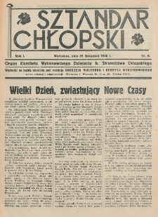 Sztandar Chłopski : organ Komitetu Wykonawczego działaczy b. Stronnictwa. R. 1, nr 9 (22 listopada 1936)