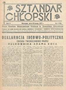 Sztandar Chłopski : organ Komitetu Wykonawczego działaczy b. Stronnictwa Chłopskiego.R. 2, nr 9=23 (28 lutego 1937)